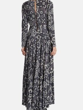 Free People First Kiss Printed Maxi Dress In Shark Combo Size M